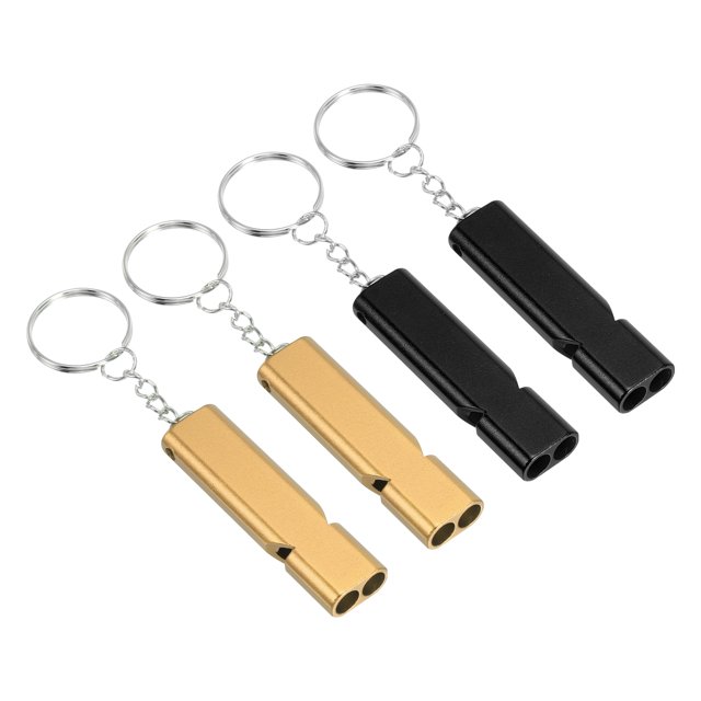 Unique Bargains Sifflet de Survie, Lot de 4 Sifflet de Sécurité à Son Fort pour Randonnée, Or, Noir