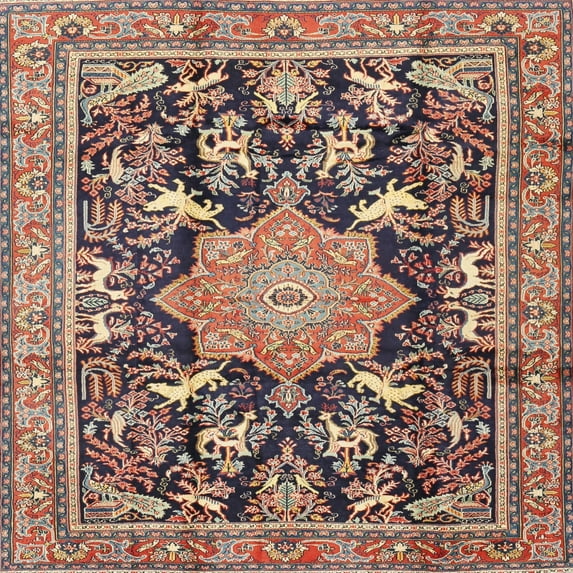 Ahgly Company Indoor Square Traditional Reddish Brown Persian Area Rugs, 7' Square