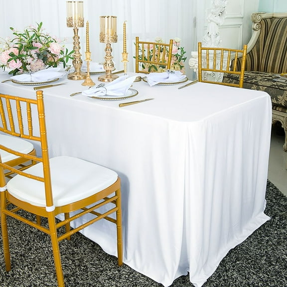 Wedding Linens Inc. 72"x30"x29"(6 Ft) Rectangular Scuba (Wrinkle-Free) Fitted Table Cover - White