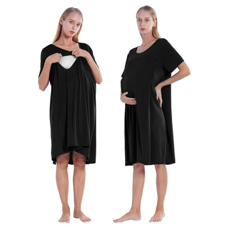

Women s Nightshirt Short Sleeve Button Back Nightgown Breastfeeding Sleepwear Pajama Dress