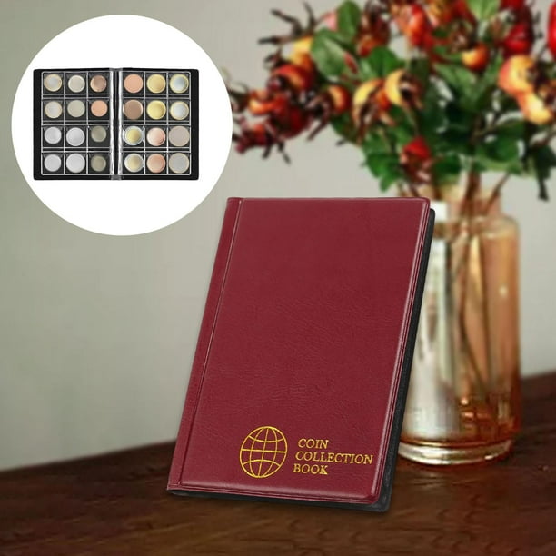Organizador de la página de recolección de monedas, carpeta, titular de suministros de divisas, libro de almacenamiento para cuartos de coleccionistas Rojo