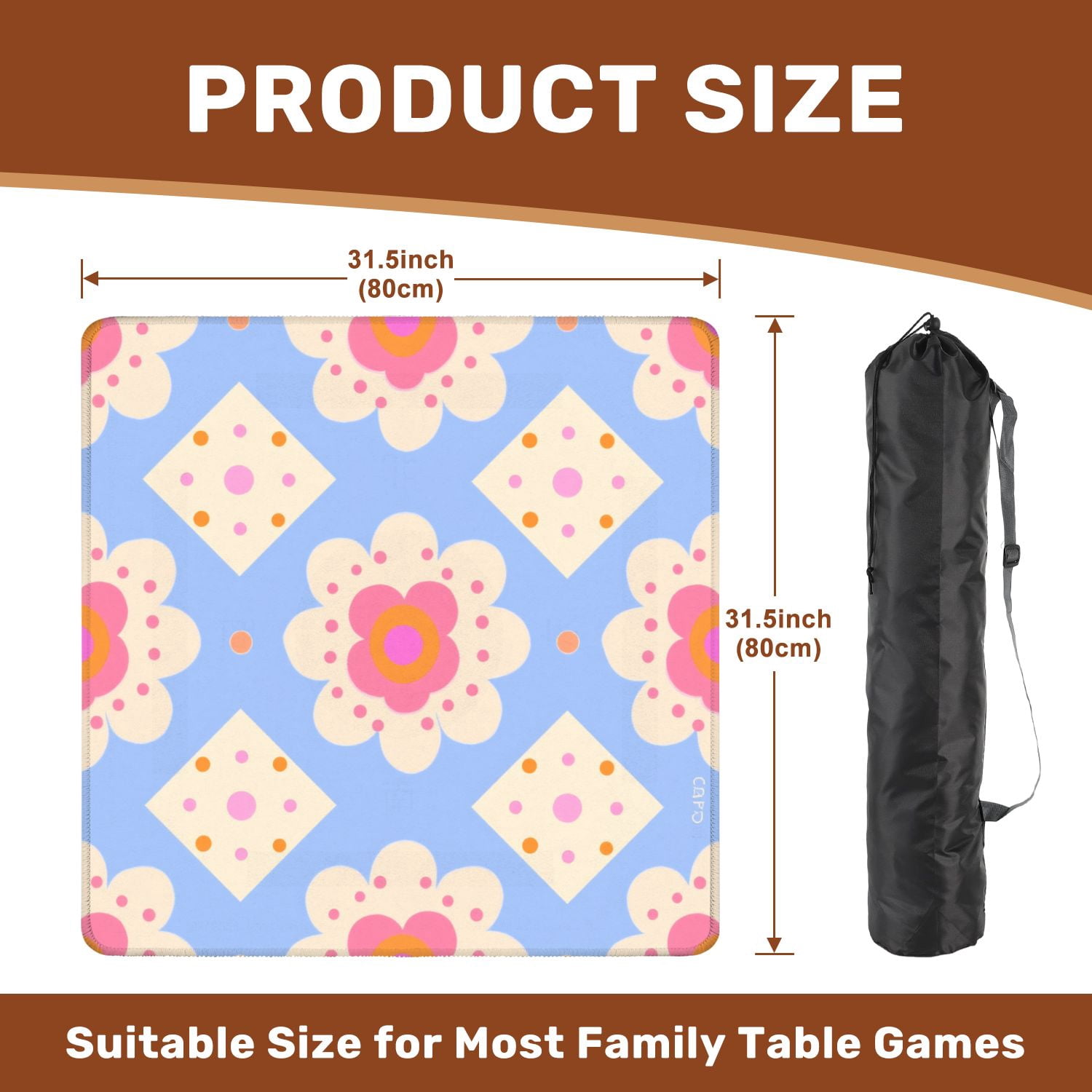 Mahjong Mat 31.5" x 31.5" Floral Geometric Pastel Tones Blue Non-Slip Noise Reduction American Mahjong Tiles Table Cover for Dominoes Poker Card Board Games Gift