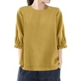 thumbnail image 1 of Yubnlvae Haut Jaune pour Femme, Coupe Ample, Col Rond, Grande Taille, Manches Cinq Points, m, 1 of 4