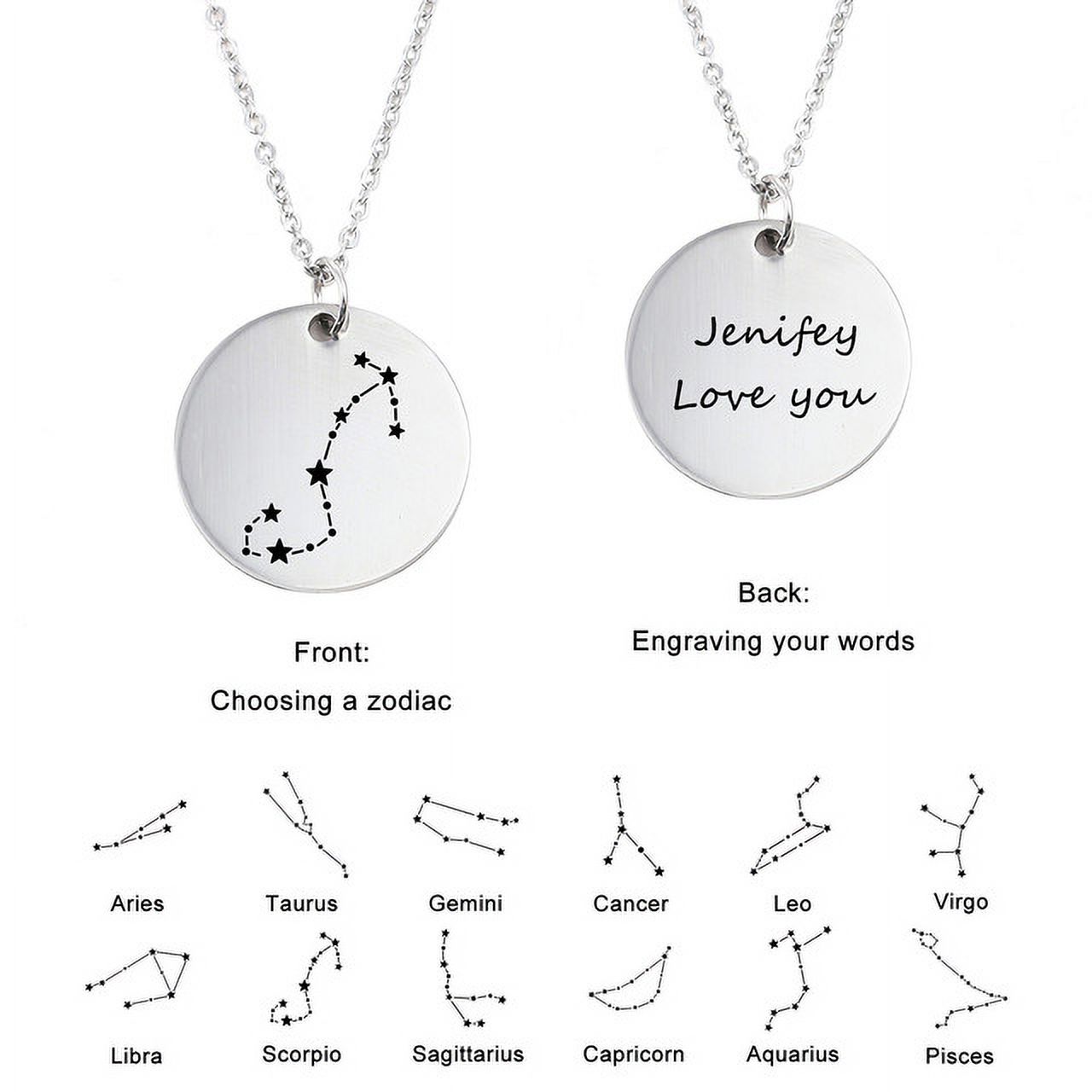 Zodiac Jewelry - Horoscope Constellation Necklace - Zodiac Birthday Gift with Back Can Engraved Name - Zodiac Gift for Girl
