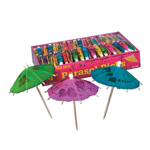 Club Pack of 24 Purple and Green Tropical Parasol Food or Drink Decoration Party Picks 4"