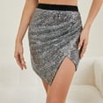 thumbnail image 3 of Daznico Sequin Short Skirt with Asymmetrical Hemline Sparkly Glitter Party Wear High Waist Elastic Waistband Elegant Clubwear Night Out Mini Skirt Comfort Fit,Mardi Gras Clothing,Mardi Gras Ski,XL, 3 of 8