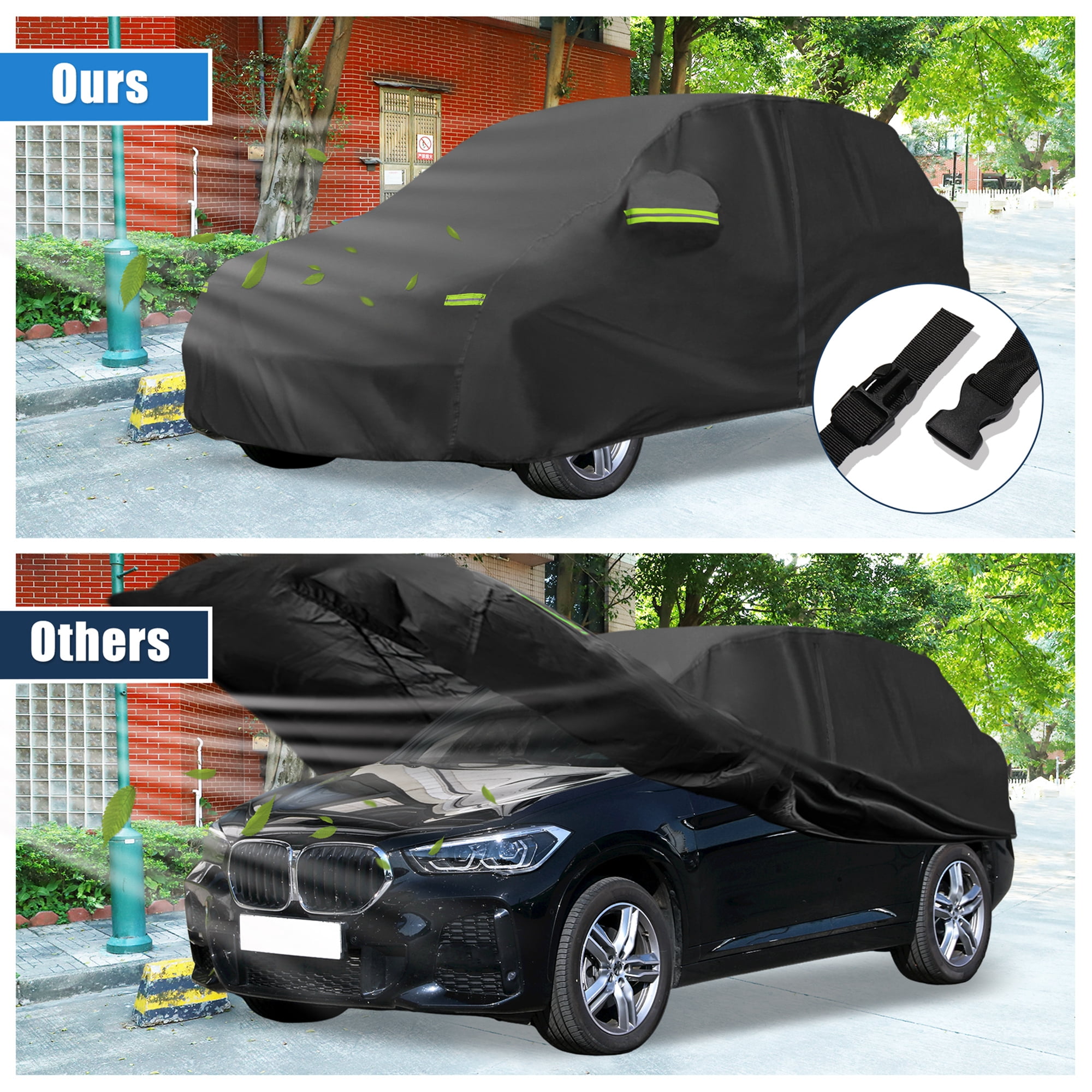 Unique Bargains Outdoor Full Car Cover All Weather Protection with Zipper Black Black 179.92"x72.05"x63.78"