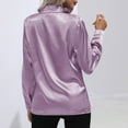 thumbnail image 4 of Baqcunre Women's Satin Imitation Silk New Botton Solid Color Shirt Womens Tops Womens Blouses Long Sleeve Shirts for Women Womens Shirts,Purple,Xl, 4 of 5