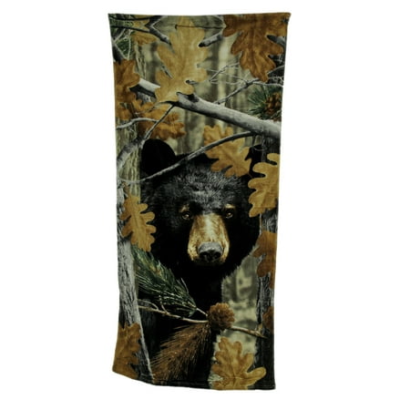Cameo Towel - Black Bear Leaf Camouflage Print Cotton Beach Towel 28 X 58