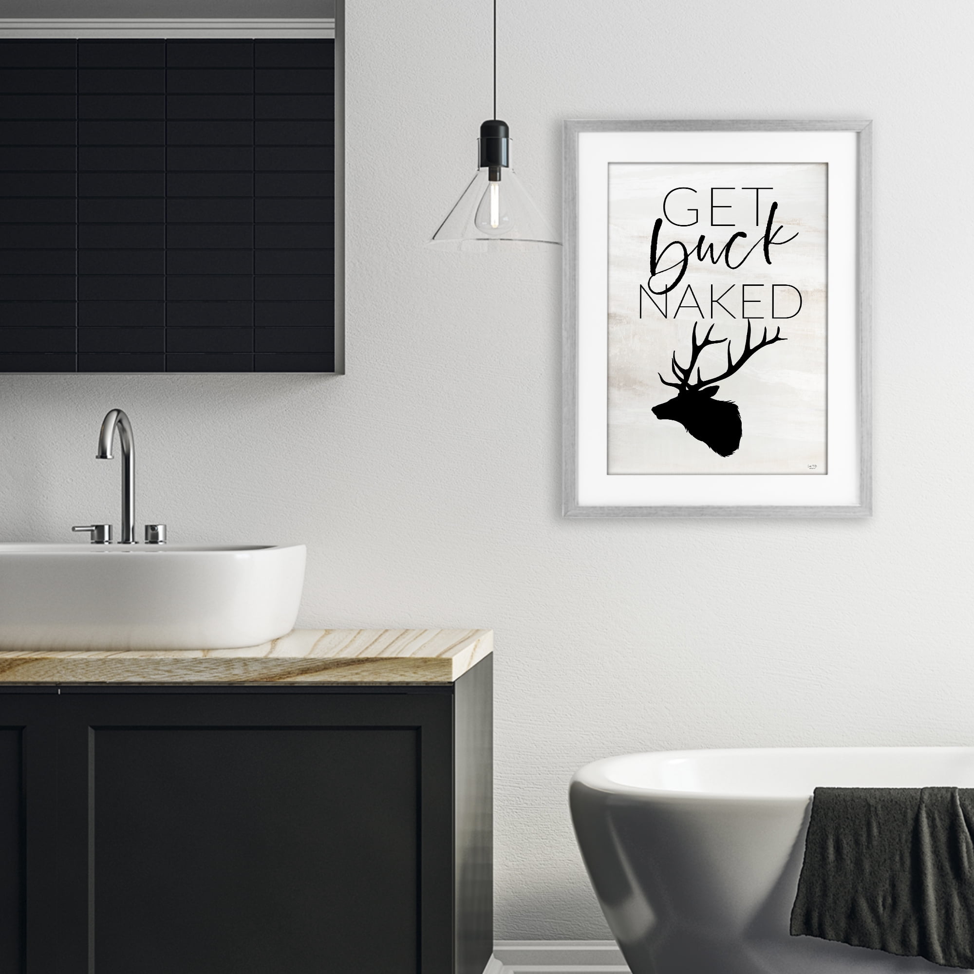 Stupell Industries Get Buck Naked Gray Framed Print Under Glass, design by Lux + Me Designs