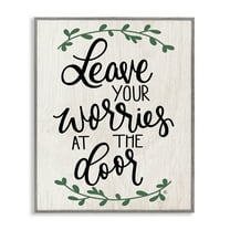 Stupell Industries Leave Your Worries at the Door Quote Family Greeting Framed Wall Art Design by Fearfully Made Creations, 16" x 20", Gray Framed