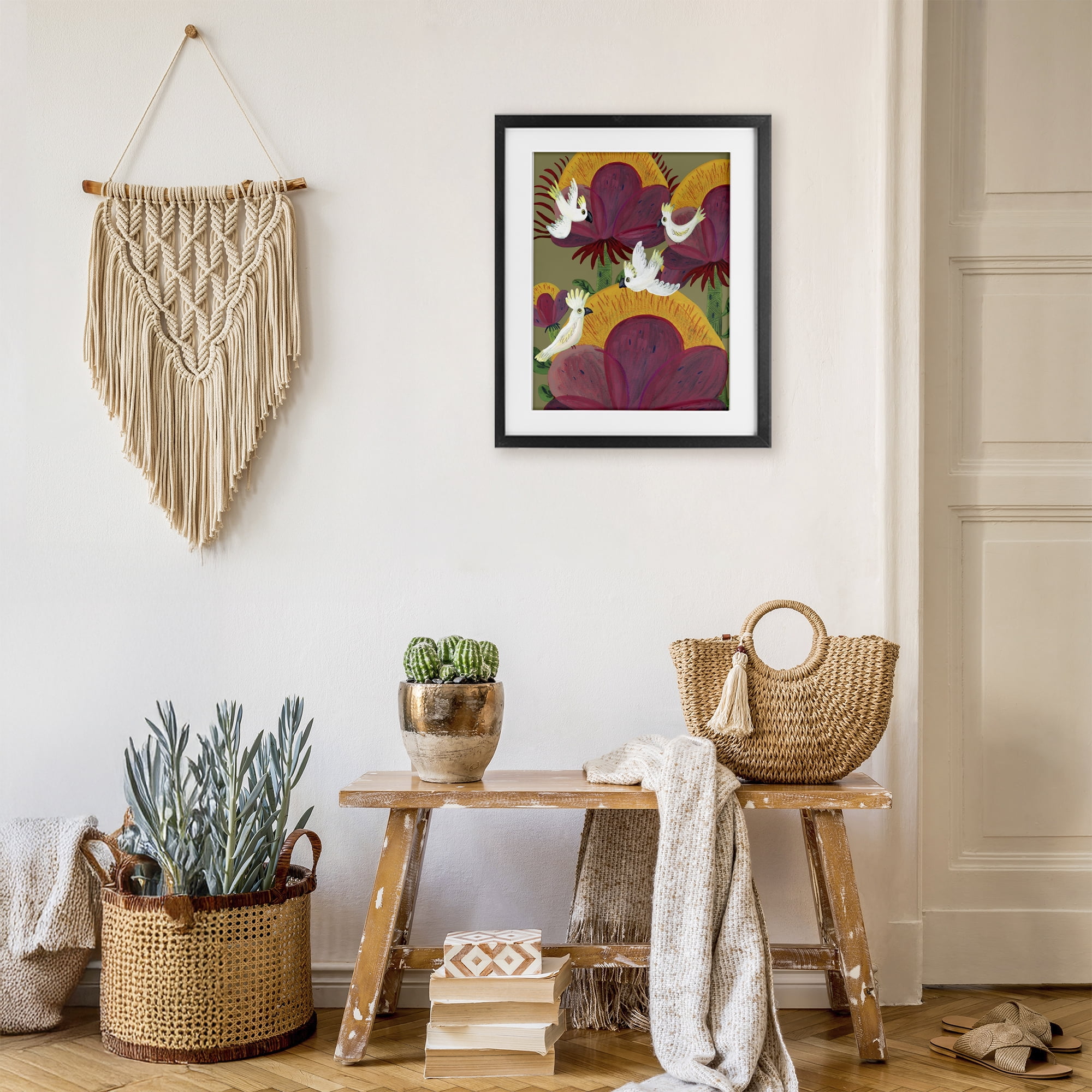 Stupell Industries Tropical Cockatoos & Plants Black Framed Print Under Glass, design by Kay Widdowson