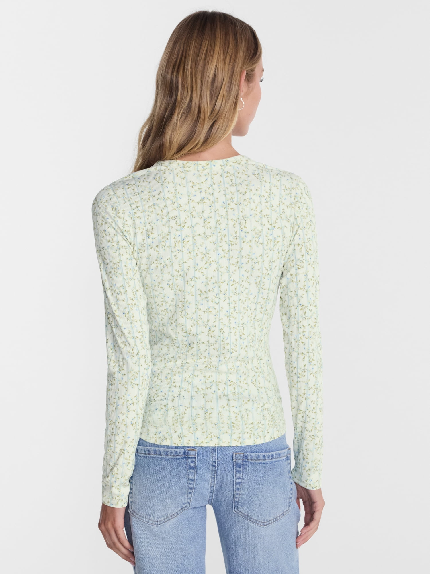 No Boundaries Ribbed Crewneck Tee with Long Sleeves, Women's and Women's Plus XXS-4X