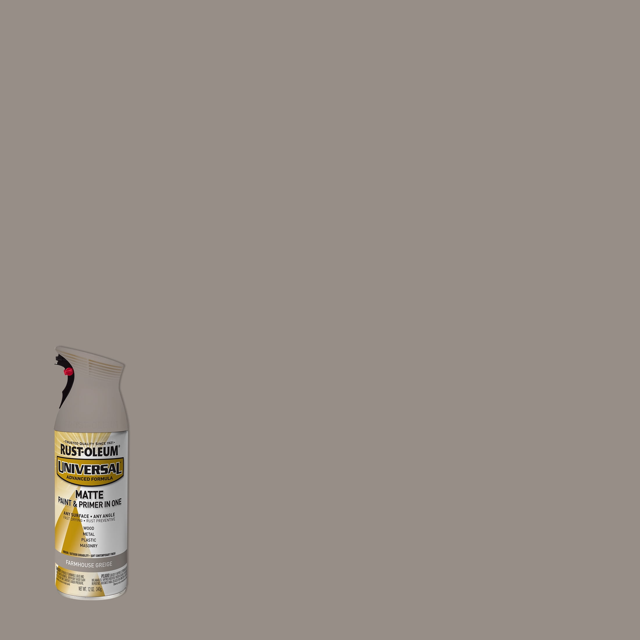 (2 pack) Farmhouse Greige, Rust-Oleum Universal All Surface Interior/Exterior Matte Spray Paint-376724, 11 oz