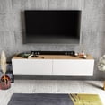 thumbnail image 2 of Poling Modern Wood Floating TV Stand for 70" TVs, Oak & White, 2 of 5