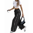 thumbnail image 3 of Women Wide Leg Sweatpants High Waisted Baggy Sweat Pants Active Striped Track Pants with Pockets Black S, 3 of 4