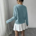 thumbnail image 4 of Women's 3D Floral Sweater Crewneck Drop Shoulder Elegant Pullover (Sky Blue, XL), 4 of 5