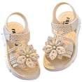 thumbnail image 4 of newwalpole Baby Toddler Girls PU Leather Soft Open Toe Summer Sandals Flower Princess Flat Shoes Beige for Size 8.5, 4 of 8
