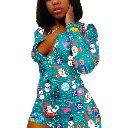 

Ma&Baby Womens Christmas Long Sleeve Jumpsuit Bodysuit Bodycon Pajamas Playsuit Rompers