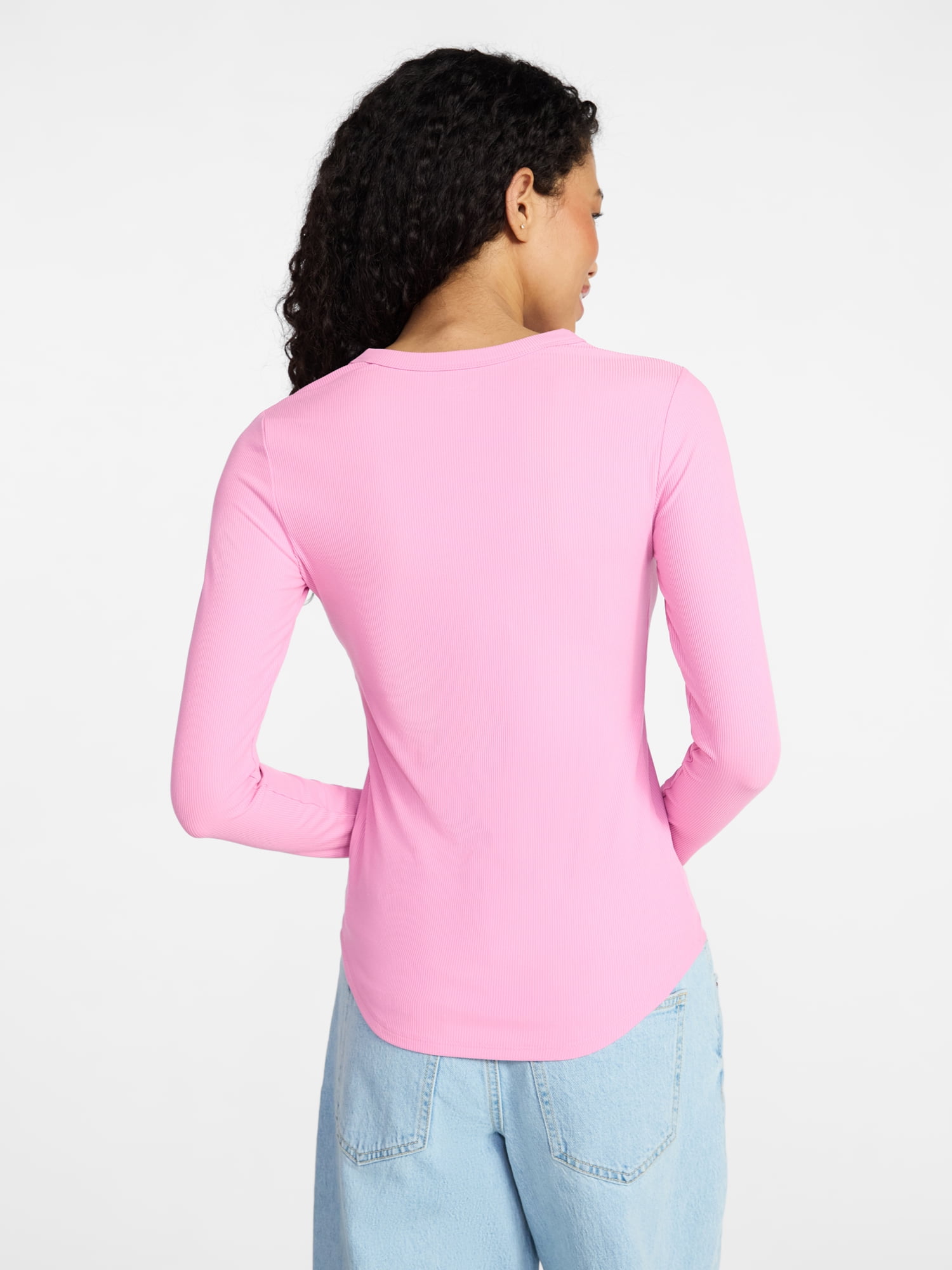 No Boundaries Crew Ribbed Tee with Long Sleeves, Women's XXS-XXL