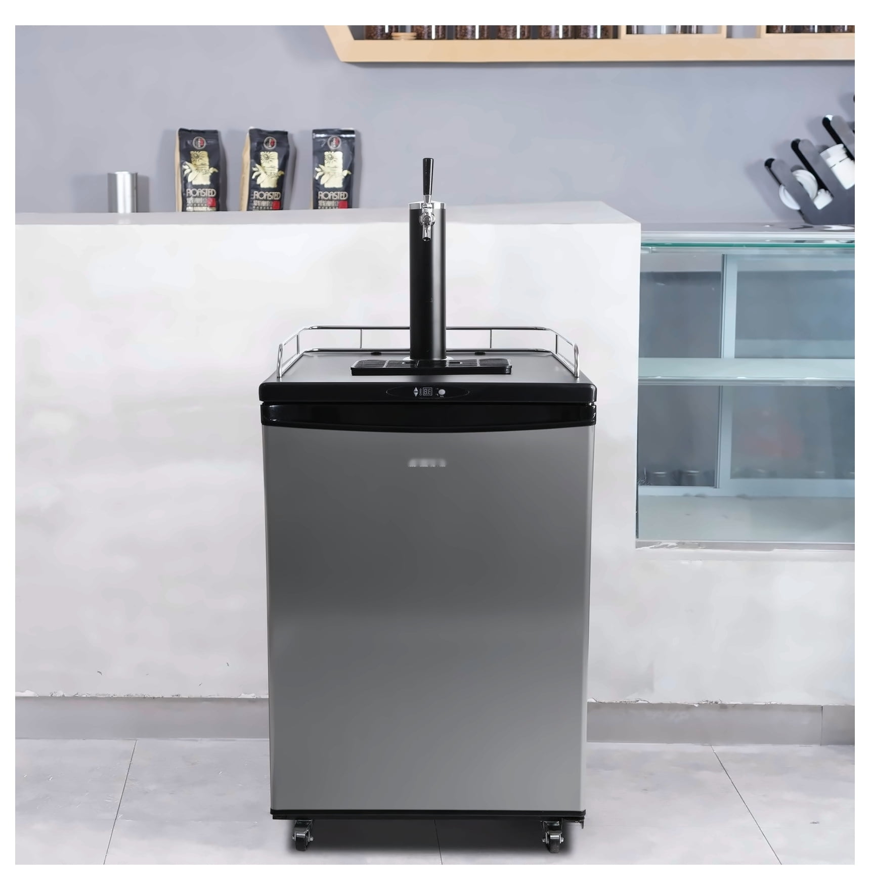 Beer Kegerator Single Tap Draft Beer Dispenser - Full Size Keg Refrigerator with CO2 Cylinder, Drip Tray & Rail - 32°F-75.2°F Temperature Control - Holds 1/6, 1/4, 1/2 Barrels