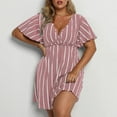 thumbnail image 4 of Sexy Plus Size Dresses for Women Stripes Wrap V Neck Large Bust Summer Short Sleeve Midi Dress Short, 4 of 6