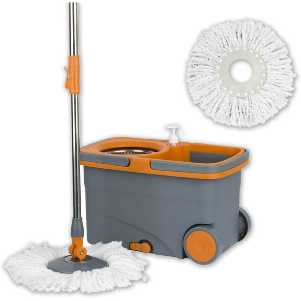 Casabella Microfiber Spin Mop and Bucket System with Replacement Head Refill,  Graphite/Orange, 100% Microfiber By Visit the Casabella Store - Walmart.com