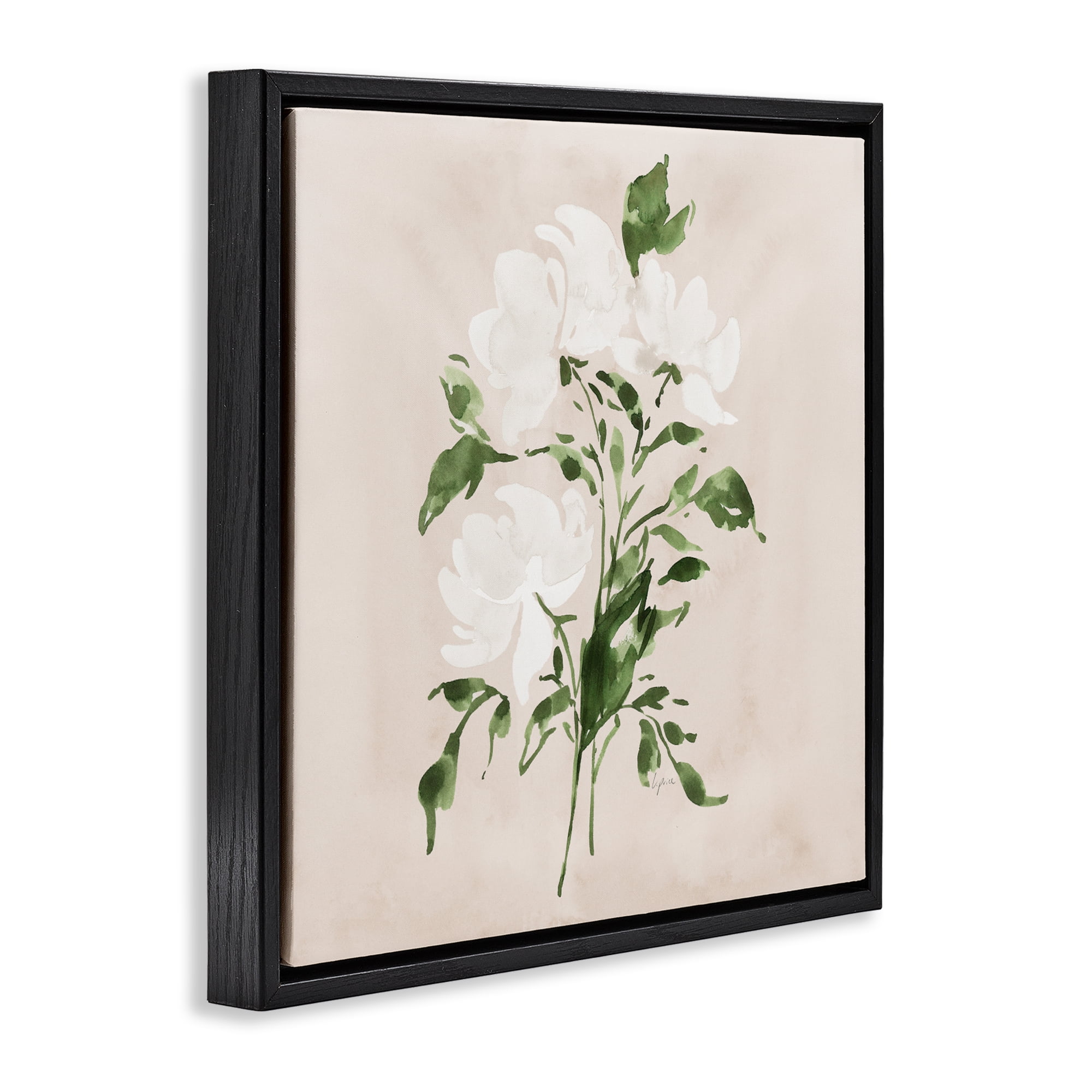 Stupell Industries White On Tan Blossom Black Framed Floater Canvas Wall Art, design by Lucille Price