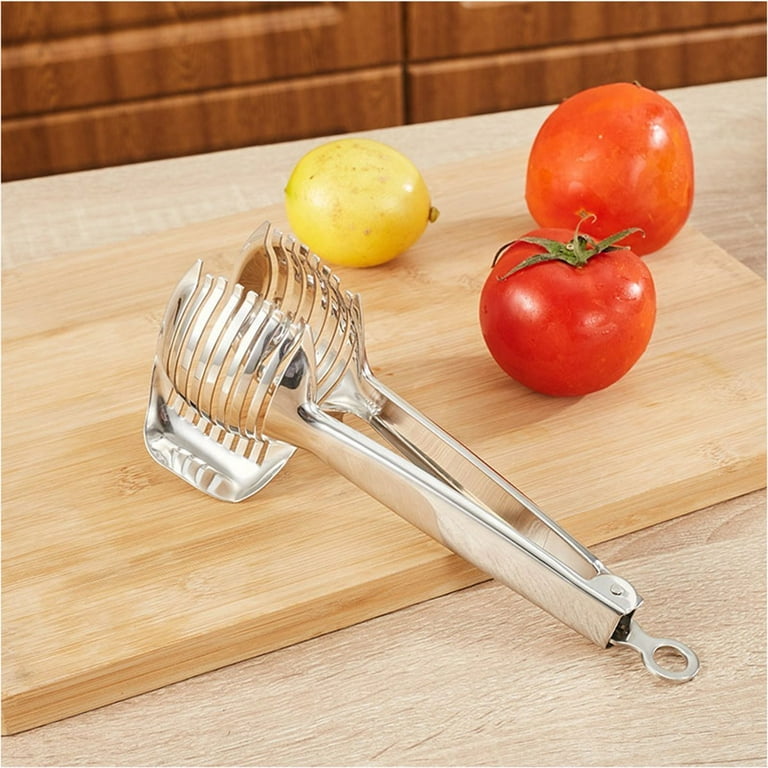 Tomato Slicer Lemon Cutter Stainless Steel Kitchen Cutting Aid Holder Tools  For Soft Skin Fruits And Vegetables,Home Made Food & Drinks Decoration 