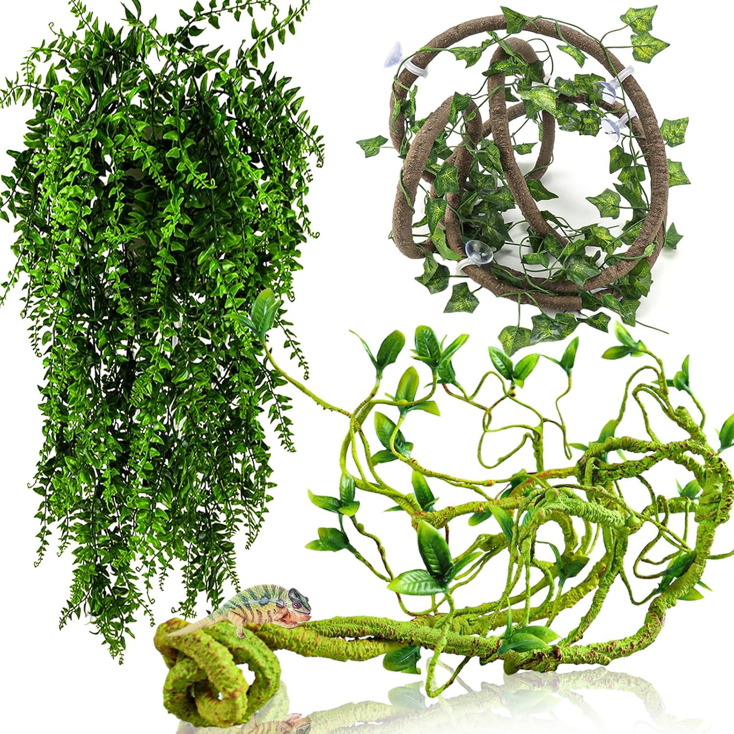 Set of 10 Reptile Vines, Flexible Jungle Climbing Vines Terrarium Plastic Plants ,Leaves Tank Accessories Decor for Gecko Snake Lizard Bearded Dragon Hermit Crab Frog
