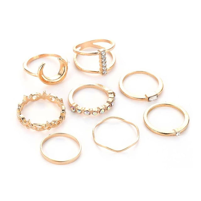 Bohemian Retro Moon Joint Knuckle Ring Sets Rings set Women Girls Rhinestones Heart Shape Rings Hand Jewelry Set