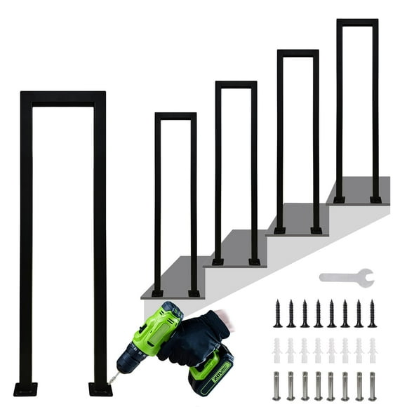 Hand Rails for Outdoor Steps, Matte Black U Shaped Handrails for Indoor Stairs, Non-Slip Stair Railing Industrial Wrought Iron Railing for Stairs Garden Loft Corridor, 1Pcs(Tall: 85cm/2.8ft)
