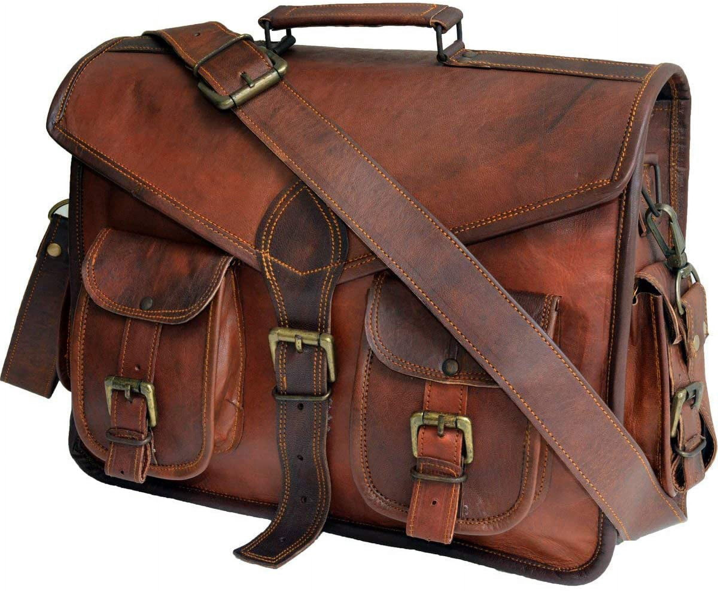 15" leather messenger bag laptop case office briefcase gift for men computer distressed shoulder bag