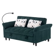 Gewnee 58 3‑in‑1 Corduroy Convertible Sleeper Sofa Bed, Pull‑Out Loveseat with 3 Adjustable Reclining Positions & Side Storage Pocket, Multi‑Purpose Guest Sofa for Living Room, Guest Room, Green