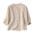 thumbnail image 4 of Womens Cotton Button Down Shirt Casual 3/4 Sleeve Loose Fit Collared Linen Blouse Tops, 4 of 4