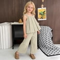 thumbnail image 2 of HAOTAGS Girls Outfit Sets,Pleated Tank & Wide-Leg Pants Set Sleeveless Ruffle Neck Top Soft Lightweight Casual 2-Piece Summer Outfit Khaki 3-4 T, 2 of 7