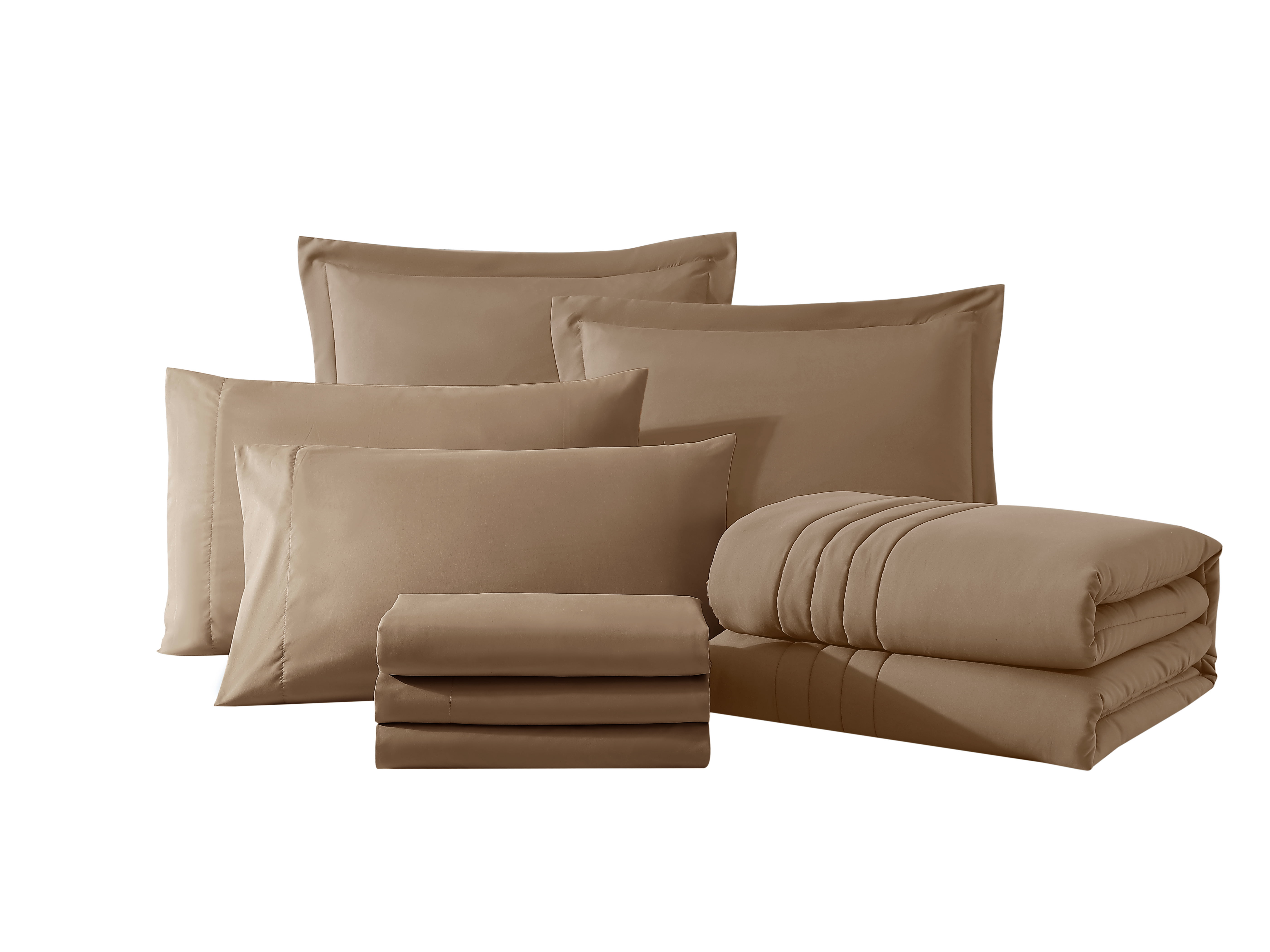 Amberspace 7-piece Bed in a Bag Comforter Set with Sheets,Deep Brown,Queen