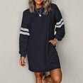 thumbnail image 3 of Women's Fashion Striped Sports Hoodie Dress Long Sleeve Round Neck with Pocket for Winter Casual Wear and Outdoor Activities,Navy,2XL, 3 of 6