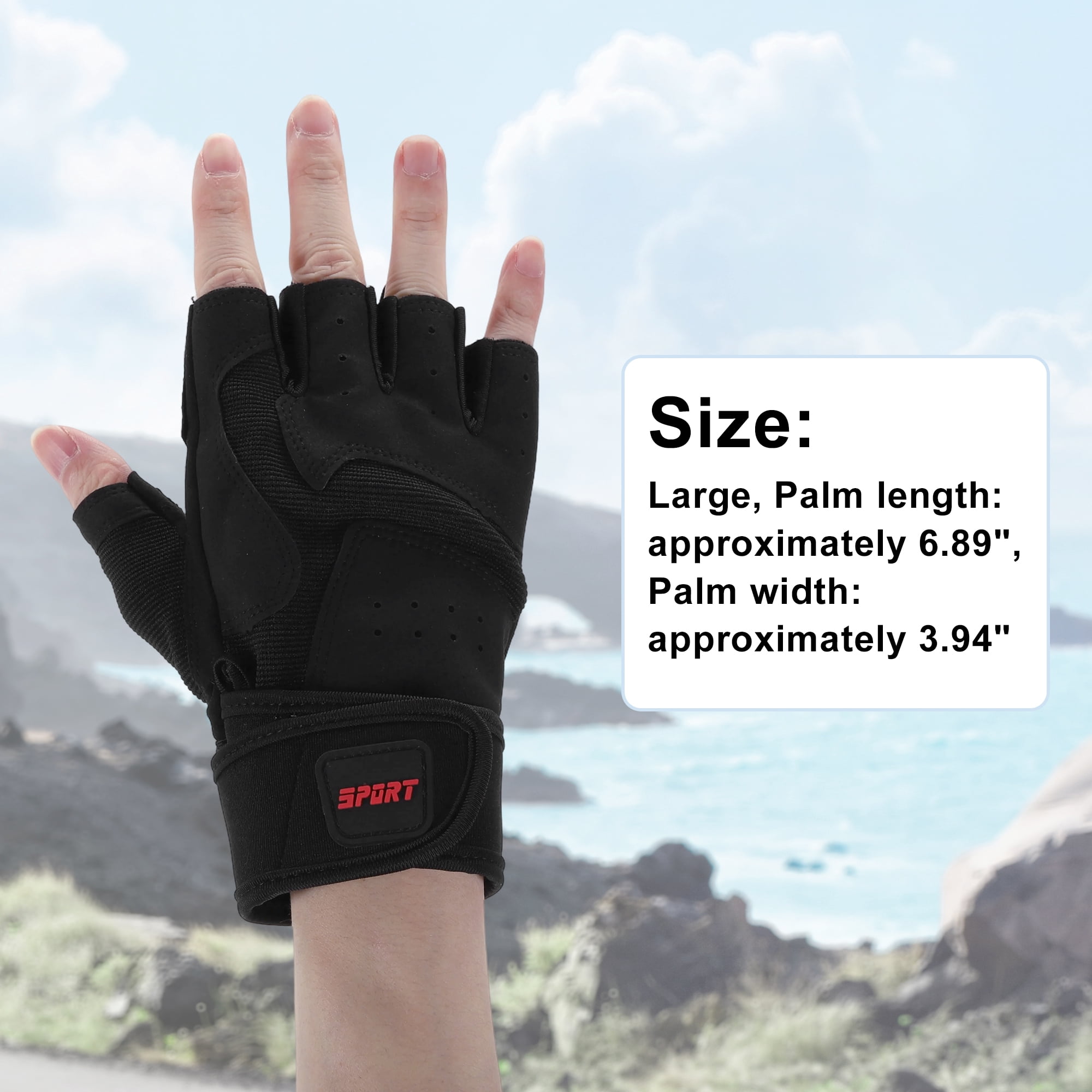 Unique Bargains Extended Wristband Half-finger Strength Training Sport Gloves Large Black