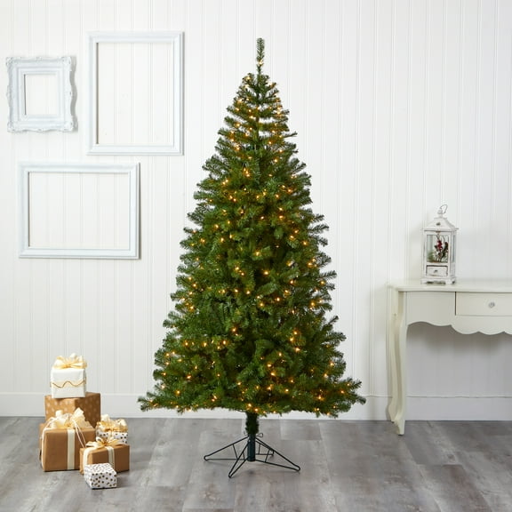 Nearly Natural Clear Prelit 400 LED Green Holiday Full Springfield Artificial Christmas Tree, 7'