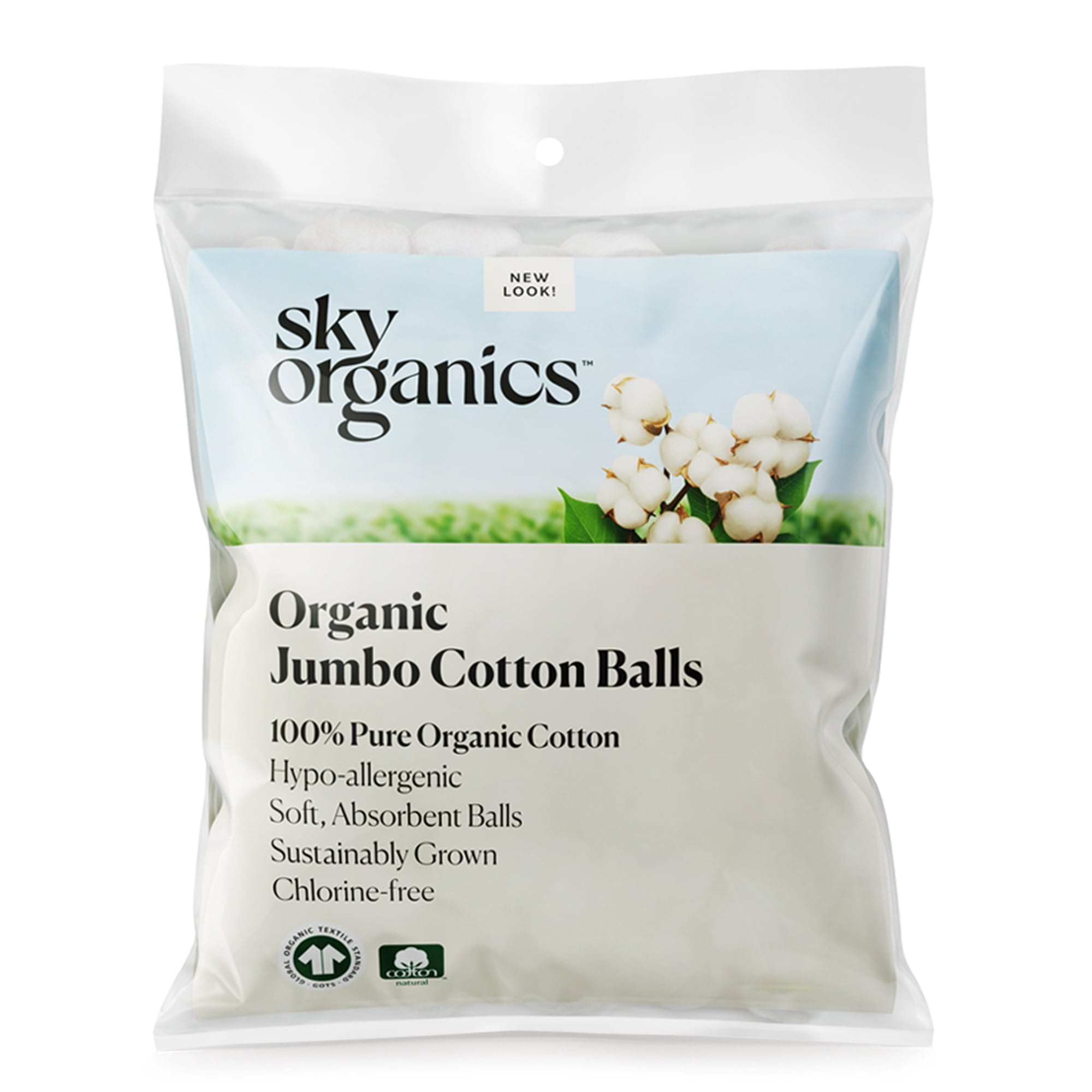 (3 pack) Sky Organics Organic Jumbo Cotton Balls For Sensitive Skin, 100% Pure Organic Cotton Sustainably Grown, Chlorine Free, Hypoallergenic, Ultra-Soft and Absorbant for Beauty & Personal Care, 100 ct.