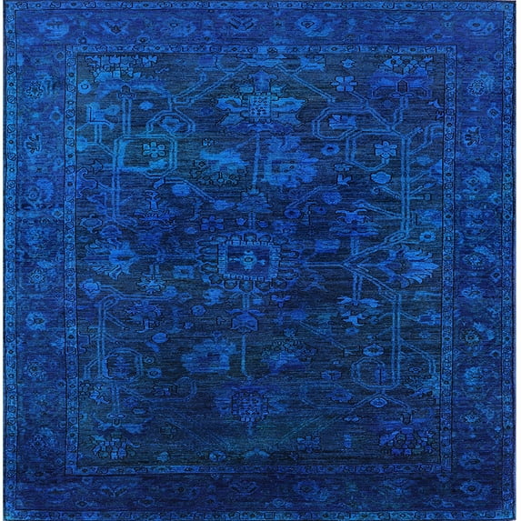 Ahgly Company Machine Washable Indoor Square Industrial Modern Denim Dark Blue Area Rugs, 4' Square