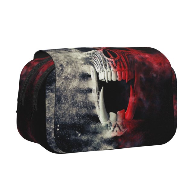 Easygdp Red And White Screaming Demon Skull para Estuche de Lápices con Tapa Flip, Suministros de Oficina y Universidad para Adolescentes y Adultos