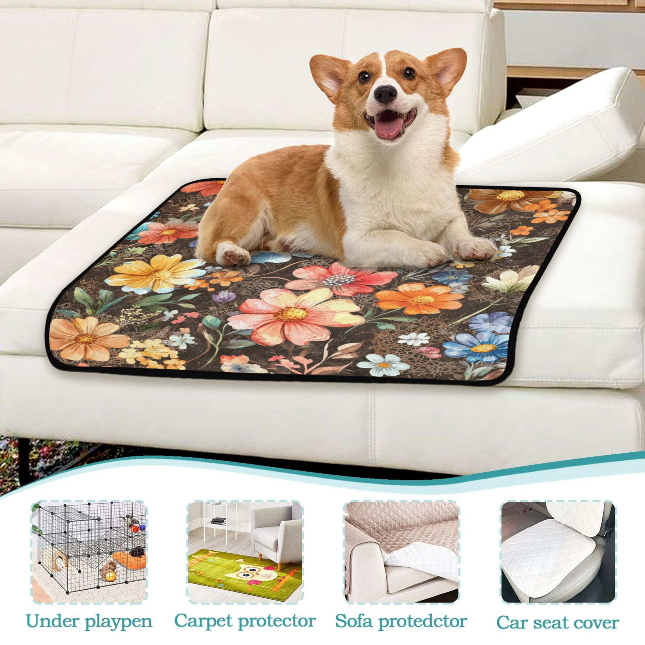 Qxltty Moebius Flowers Pattern Cat litter Pads Pet Set of 2 Diaper Mats Center Anti-leakage Layer Absorbent Soft and Comfortable