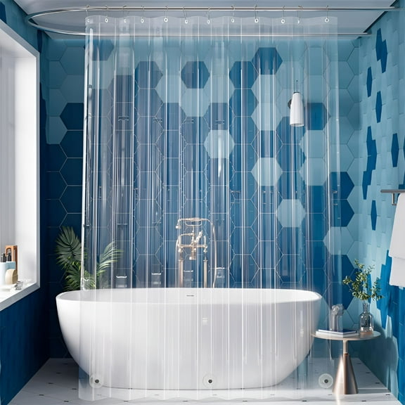 LAMIRO Clear Shower Curtain Liner,Plastic Shower Liner EVA 72" W x 78" H Waterproof Shower Curtains for Bathroom with Magnets and Rustproof Grommets