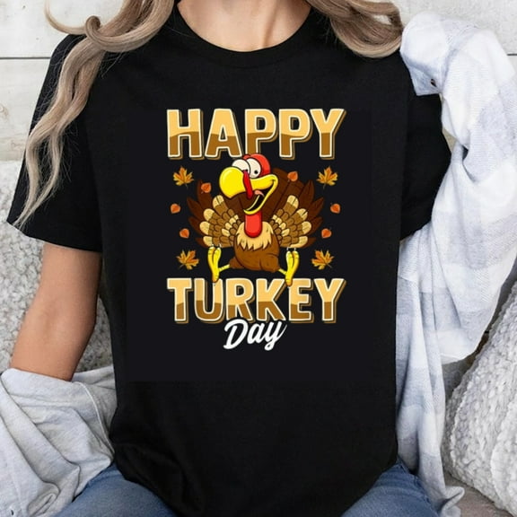 100% Cotton Happy Turkey Day Thanksgiving Shirt for Women Men Kids Turkey Print Funny Holiday Tee Casual T-Shirt Autumn Festival Wear
