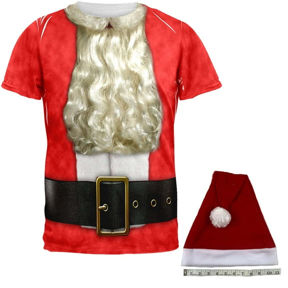 Christmas Costume Bearded Santa All Over Mens Costume T Shirt with Santa Hat