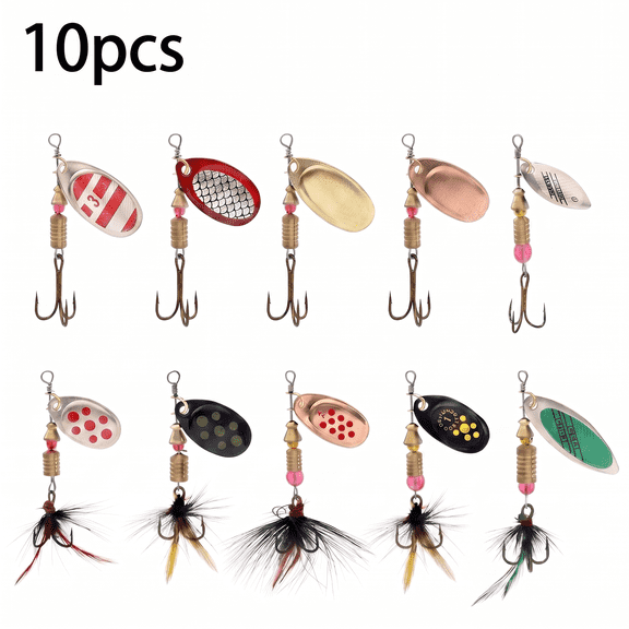 ROSEXIXI 10pcs Fishing Lures Spinnerbait Metal In-Line Trout Baits Sharp Feathered Treble Hook Spinnerbait Tackle 3 To 7 Grams Pike Lures For Bass Salmon Panfish Freshwater Saltwater Fishing