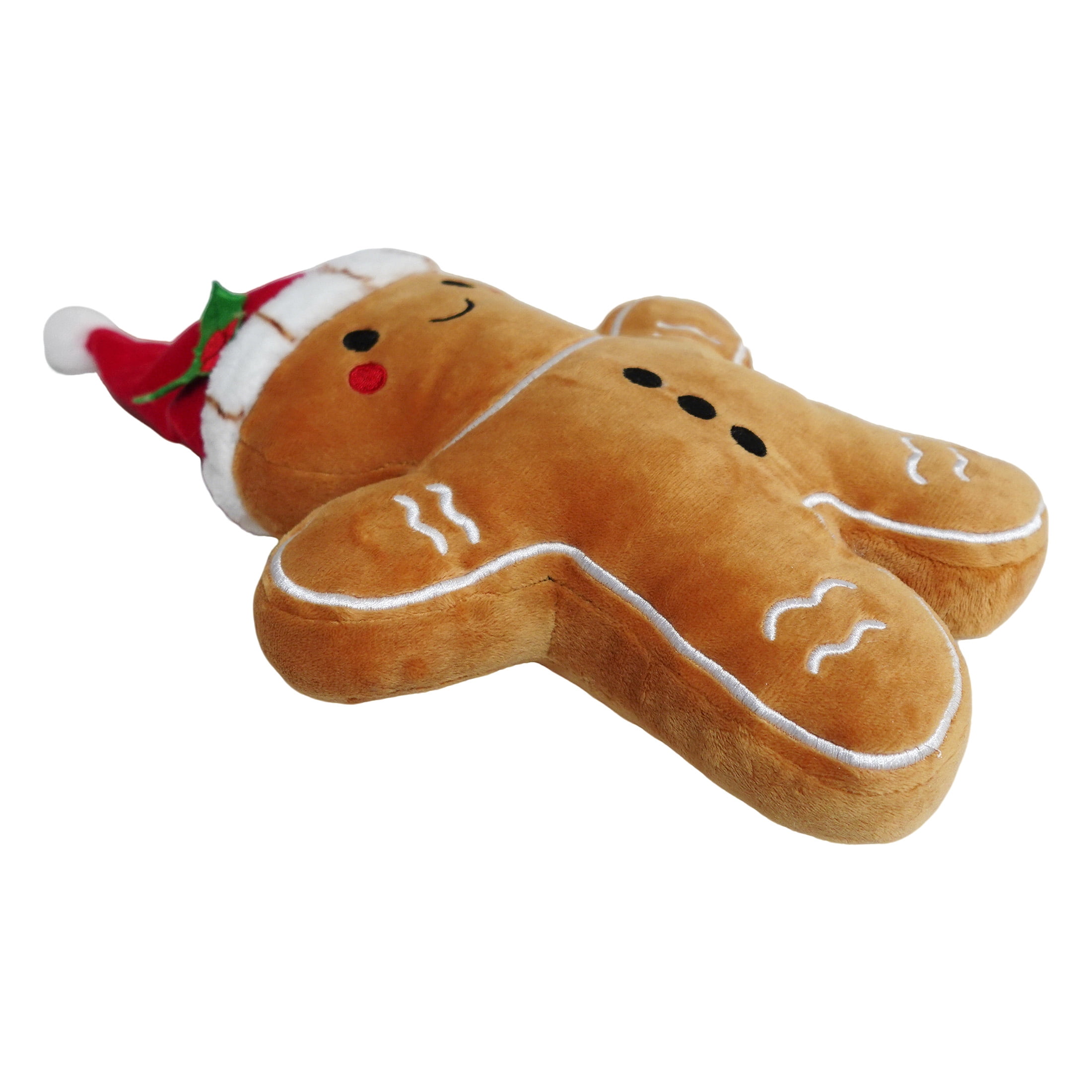 Vibrant Life Holiday Gingerbread Plush Dog Toy with Squeaker, Brown and Red, Chew Level 3