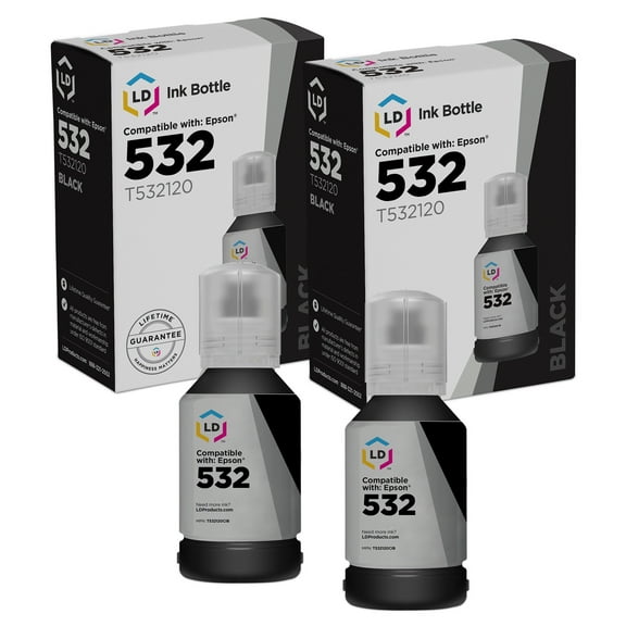 LD Products Compatible Replacement for Epson 532 T532120 Black Ink 2PK ET-M1170 ST-M1000 ST-M3000